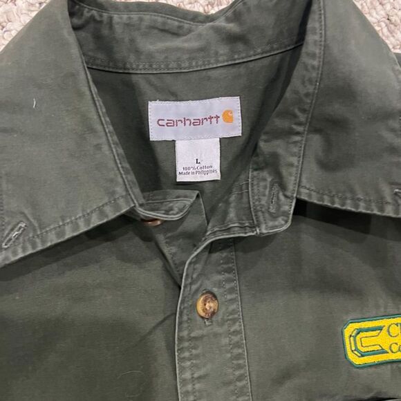 Carhartt Men's 100% Cotton Long Sleeve Dark Green Work Shirt Size Large - Picture 5 of 7